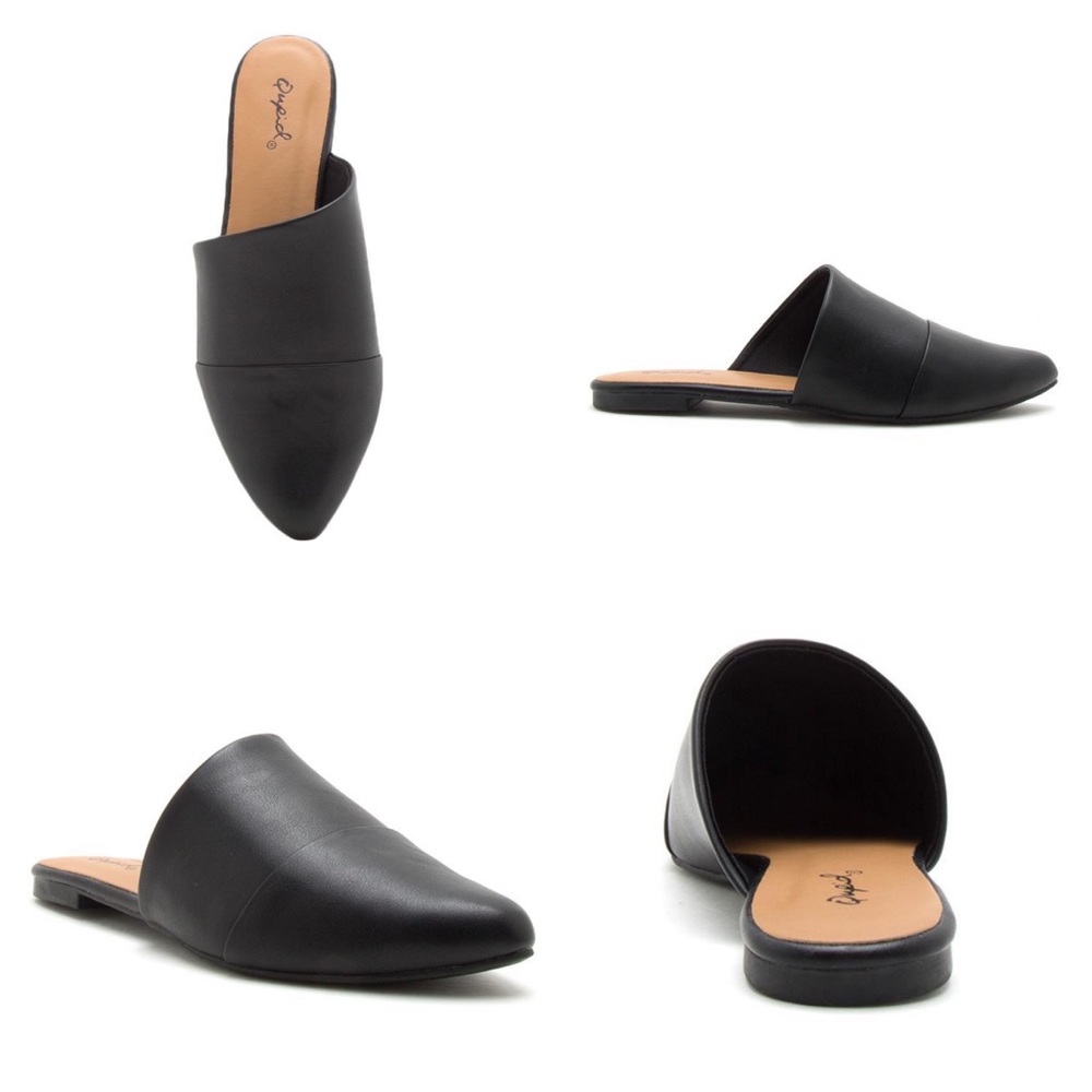 TRENDING! 🎉Black Vegan Leather Mule Flats - Picture 5 of 5